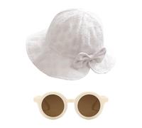 ZGDEIWGF 1 sombrero de sol para niños pequeños, 1 gafas de sol, sombrero de sol con lazo para niñas, sombrero de pescador para niños pequeños, gorro plegable para bebé., Blanco, Talla única