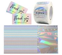 ZGDEIWGF 100 Tarjetas De Agradecimiento, Equipadas con 500 Pegatinas De Agradecimiento Y 30 Bolsas Ziplock, Bolsas De Embalaje De Plástico, Pegatinas De Sellado, Accesorios para Embalaje De Regalo