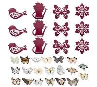 ZGDEIWGF 12 adornos de jardín de madera, 40 pegatinas de mariposas, pájaros, flores, regaderas, mariposas, colgantes de decoración de patio, colgantes retro para exteriores