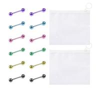 ZGDEIWGF 14 Piezas De Tachuelas De Lengua De Colores, 2 Piezas De Bolsas Con Lengüeta, Tachuelas De Lengua De Metal Chapado, Tachuelas De Lengua Rectas, Joyería Para Piercing De Lengua