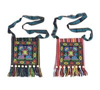ZGDEIWGF 2 bolsas de lona borlas, bolso bordado, bolso de lino bordado, bolso de hombro con cuentas, bolso bandolera, bolsa de transporte cuadrada, bolso de borla de patrón, multicolor, talla única