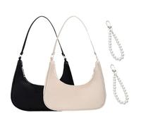 ZGDEIWGF 2 bolsos de hombro de color liso, 2 hebillas de perlas, bolso de hombro para mujer, bolso de mano de moda, bolso de lona portátil, bolso de albóndigas, bolso de mano informal, Negro , talla
