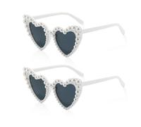ZGDEIWGF 2 gafas de sol en forma de corazón, gafas de sol para fiestas, decoración de perlas, gafas de sol para mujer, gafas de sol de boda, accesorios para gafas de sol, White Frame Black And Grey
