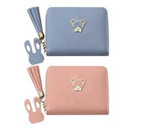 ZGDEIWGF 2 piezas mujer mini billetera, linda chica billetera, borlas, cartera de dibujos animados, cartera de cuero, azul, talla única, Moderno