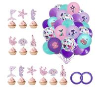 ZGDEIWGF 38 Globos De Sirena, 2 Cintas, 12 Inserciones Decorativas De Sirena, Decoraciones para Fiestas De Cumpleaños, Juego De Globos, Serie De Sirenas, Decoración En El Sitio