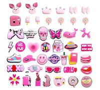 ZGDEIWGF 47 Piezas De Hebillas De Zapatos De Color Rosa, Varios Estilos De Flores De Zapatos, Hebillas De Zapatos De Goma Suave Para Bricolaje, Accesorios Decorativos De Zapatos