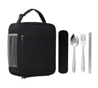 ZGDEIWGF Bolsa de almuerzo negra de 1 pieza y juego de cubiertos de 1 pieza, bolsa de almuerzo para adultos, bolsa de almuerzo gruesa, bolsa de almuerzo de gran capacidad