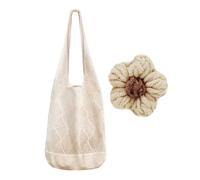 ZGDEIWGF Bolso de Punto Hueco con Hebilla Decorativa de Flor Pequeña - Malla Transpirable de Gran Capacidad para Playa, Compras - Diseño a Cuadros Tejido