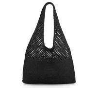 ZGDEIWGF Bolso Tejido Hueco Bandolera Hecho a Mano, de Punto Chaleco, de Axila Bohemio, de Lana Retro, Bolsa de Playa, Negro, Talla Única