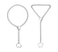 ZGDEIWGF Cadena corredera de 2 piezas, collar estilo punk con colgante de estrella en forma de corazón y cinco puntas, vintage, cadena de anillo, collar largo en Y, para llevar con accesorios, plata