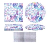 ZGDEIWGF Juego De Vajilla De Fiesta De Sirena De 40 Piezas, Juego De Mesa De Decoración De Cumpleaños, Pajitas De Sirena, Toallas De Papel Con Patrón De Sirena