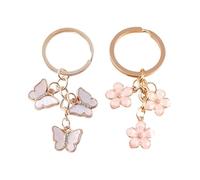 ZGDEIWGF Llaveros de 2 piezas, llaveros de mariposa de flor de cerezo, llaveros de mujer, llaveros colgantes creativos, lindos colgantes decorativos