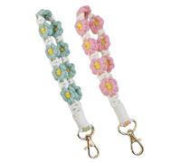 ZGDEIWGF Llaveros de flores de 2 piezas, llaveros de muñeca, llaveros trenzados de margaritas, colgantes de llaves, cordones de encaje