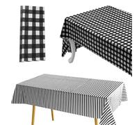 ZGDEIWGF Manteles de plástico de 3 Piezas, manteles Impermeables y Resistentes al Aceite, manteles rectangulares a Cuadros, manteles Blancos y Negros, decoración de Mesa