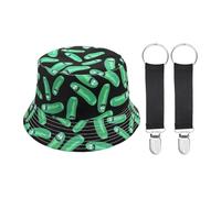 ZGDEIWGF Sombrero de Pescador Estampado para Mujer Con 2 Clips, Divertido y Portátil para Viaje, Protección Solar para Exteriores, Negro y Verde, S/M