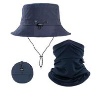 ZGDEIWGF Sombrero de Verano para Hombre con Máscara de Protección Solar, Plegable, Ajustable de Pescador para Viaje, Azul Marino, S/M