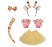 ZGDEIWGF Traje De Jirafa De 5 Piezas, Diadema, Cola, Corbata, Guantes, Falda, Disfraz De Actuación Para Niños, Conjunto De Disfraz De Animal