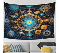 ZGDPBYF Tapices bioluminiscentes con rueda solar del zodiaco en universo estelar galaxia, planetas, para decoración de sala de estar, dormitorio, 150 x 200 cm