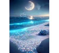ZGDYi Kit de Pintura con Diamantes 5D para Adultos playa, Arte de Playa Nocturna con Diamantes Redondos, Pintura DIY de Paisaje Marítimo para Decoración de Pared, Regalo Creativo para Hogar (30x40cm)