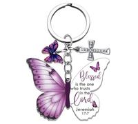 ZGDYi Llavero Mujer Mariposa con Cruz Cristiana - Llavero Religioso Elegante con Brillantes, Accesorio Decorativo para Llaves, Bolsos, Simbólico Portafortuna Fe Esperanza, Regalo para Amiga, Madre o