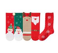 Zgehnao 5 pares de calcetines de Navidad para niños, diseño de Papá Noel, muñeco de nieve, calcetines navideños, 1, M, 10-15 Short