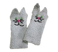 Zgehnao Bonitos guantes, guantes de punto bordados con patrón de gato, para invierno, medio dedo, gruesos, cálidos, regalos de Navidad para niños y novias, Gris Claro, Length and width: about 19*9cm