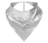 Zgehnao Bufanda de fiesta, pañuelo brillante para fiesta, punk, metálico, bufanda para el cuello para mujer, corbata de cuello a la moda, club, fiesta, disfraz, plata, Size: Length (CM) 15.5cm*23cm