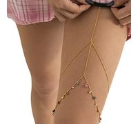 Zgehnao Cadena sexy para muslo, cadena de muslo, cadena de pierna para el cuerpo, arnés de pierna, liguero de moda, playa, club, fiesta, suministros corporales, Color dorado de imitación, Suitable for