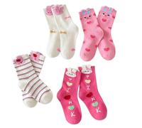 Zgehnao Calcetines con puños, 4 pares de calcetines de algodón cómodos para niñas de 3 a 10 años para otoño e invierno, Estilo 3, M, 10-15 Short