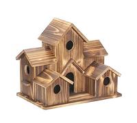 Zgehnao Casa de pájaros silvestres de madera maciza, comedero para pájaros salvajes, resistente a la intemperie, bonito nido diseñado con 6 agujeros para pájaros pequeños