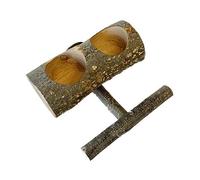 Zgehnao Comedero para pájaros con soporte de madera natural con 2 tazas de madera para loros, juguete masticable