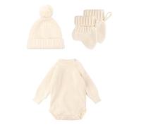 Zgehnao Conjunto de 3 mamelucos de punto para recién nacidos con gorro y calcetines a juego, ropa de punto suave y transpirable para bebés de 0 a 6 meses