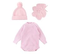 Zgehnao Conjunto de 3 mamelucos de punto para recién nacidos con gorro y calcetines a juego, ropa de punto suave y transpirable para bebés de 0 a 6 meses