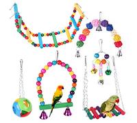 Zgehnao Juguete de pared para pájaros, periquito, escalera, puente, juguete de búsqueda de pájaros, juguete de jaula para pájaros, juguete masticable para loros