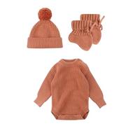 Zgehnao - Mameluco de punto de 3 piezas para recién nacidos con sombrero y calcetines a juego, ropa de punto suave y transpirable para bebés de 0 a 6 meses