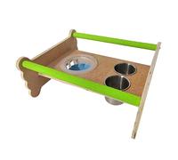 Zgehnao Parrot Perch - Centro de actividades para gimnasio con tazas de alimentación de acero inoxidable, plataforma de soporte de mesa lijada para pájaros