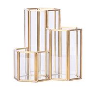 Zgehnao Portalápices de cristal dorado con forma hexagonal para bolígrafos de escritorio, reglas, brochas de maquillaje, combinación multifuncional para estuche