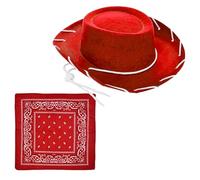 Zgehnao Sombrero de mezclilla, sombrero de mezclilla occidental para niños, conjunto de pañuelo con protección solar, sombrero deportivo al aire libre para niños y niñas, rosso, 5-7