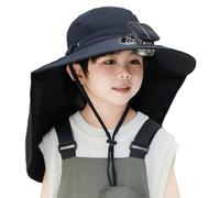 Zgehnao - Sombrero de niño con ventilador solar y USB para niños, con ala ancha y solapa de cuello, ventilador de refrigeración ajustable, para actividades al aire libre, Negro, 5-8