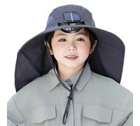 Zgehnao Sombrero para niños, alimentado por energía solar y USB, con ala ancha y solapa para el cuello, ajustable, para actividades al aire libre, gris oscuro, 5-8