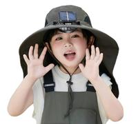 Zgehnao Sombrero para niños, con energía solar y USB, con ala ancha y solapa para el cuello, ajustable, para actividades al aire libre, Ejercito Verde, 5-8
