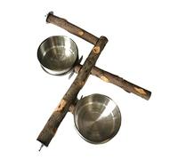 Zgehnao Soporte de madera natural para loros, tazas de agua de acero inoxidable, para cacatúas, conures, periquitos, tortolitos, garras de molienda