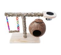 Zgehnao Soporte de mesa de madera natural para pájaros, con comedero oscilante, nido para hamaca, accesorios para jaula de loros