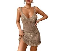 Zgehnao Vestido de playa con cuello en V para mujer, traje de baño de ganchillo transparente para ropa de playa