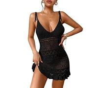 Zgehnao Vestido de playa con cuello en V para mujer, traje de baño de ganchillo transparente para ropa de playa