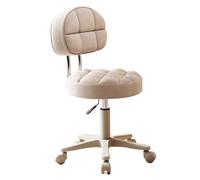 ZGFOZJGC Silla De Tocador con Ruedas, Taburetes Redondos con Respaldo, Silla De Oficina Elevadora De Cuero PU (Color : Beige, Size : 46 * 73-82cm)