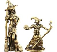 Zghhc 2 Estatuas De Brujas De Latón para Halloween, Figuras De Magos, Brujas Lunares Y Escobas, Adornos Vintage De Brujas Mágicas para Decoración del Hogar Y Oficina.