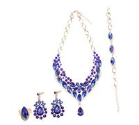 ZGHQHCDRH Accesorios 1 Juego de joyas Anillos Collar en forma de lágrima Novia Pendientes para el día de la boda Legierung Azul