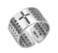 ZGHQHCDRH Anillo de oración del Señor con cruz de plata 999, anillo abierto de oración de iglesia vintage para hombre