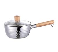 ZGHQHCDRH Cacerola de Acero Inoxidable con Mango Madera y Tapa Vidrio, Olla Tradicional Japonesa, Cacerola, for Salsa Leche(22cm/8.7in)